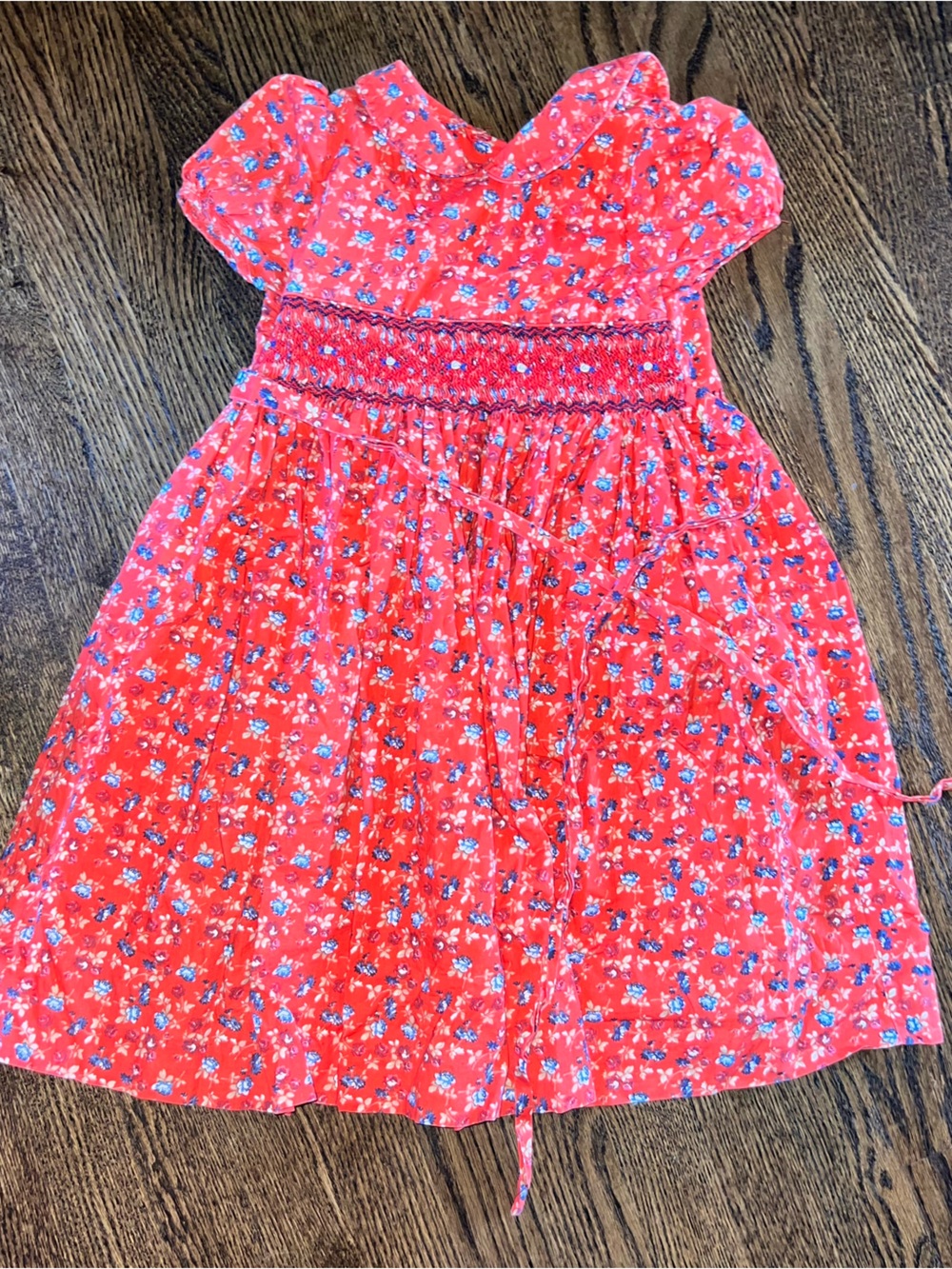 Edgehill Collection Red Floral Smocked Waist Girls' Skirt - see note for flaws